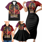 Personalized Brisbane Broncos vs Dolphins Fusion Family Matching Short Sleeve Bodycon Dress and Hawaiian Shirt Hybrid Mascot Lightning Graphic With Hexagon Honeycomb