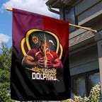 Brisbane Broncos vs Dolphins Fusion Garden Flag Hybrid Mascot Lightning Graphic With Hexagon Honeycomb
