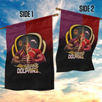 Brisbane Broncos vs Dolphins Fusion Garden Flag Hybrid Mascot Lightning Graphic With Hexagon Honeycomb