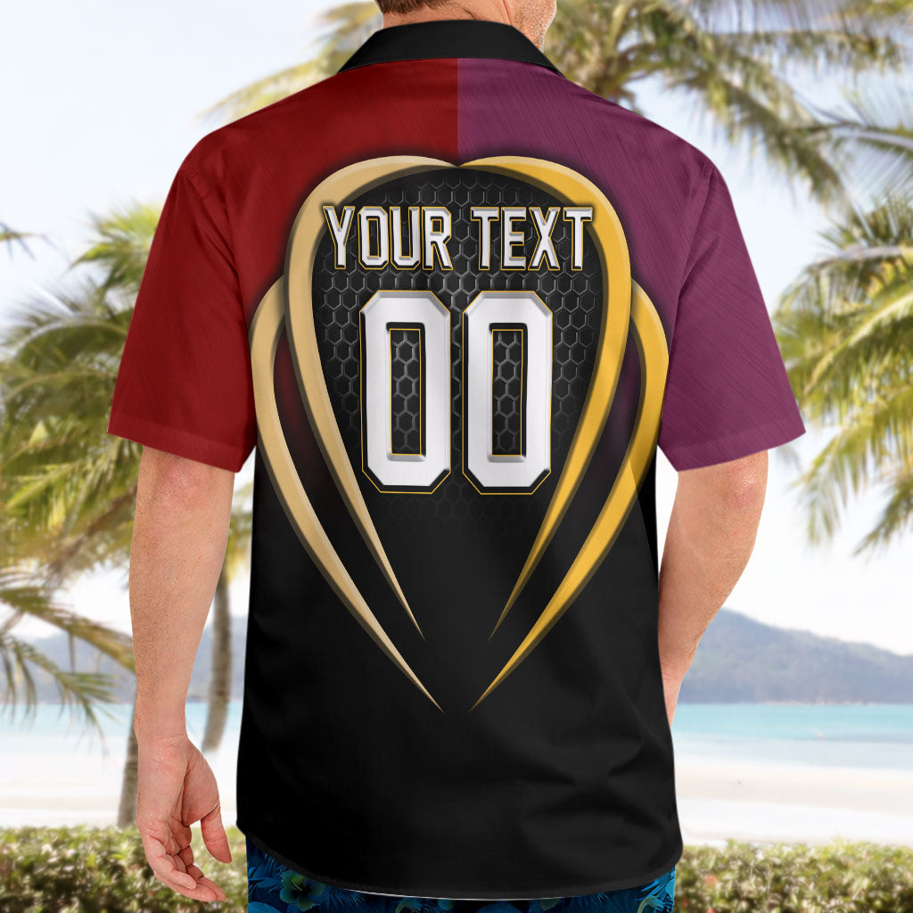Personalized Brisbane Broncos vs Dolphins Fusion Hawaiian Shirt Hybrid Mascot Lightning Graphic With Hexagon Honeycomb