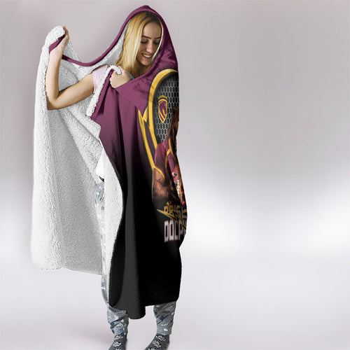 Brisbane Broncos vs Dolphins Fusion Hooded Blanket Hybrid Mascot Lightning Graphic With Hexagon Honeycomb