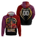 Personalized Brisbane Broncos vs Dolphins Fusion Hoodie Hybrid Mascot Lightning Graphic With Hexagon Honeycomb