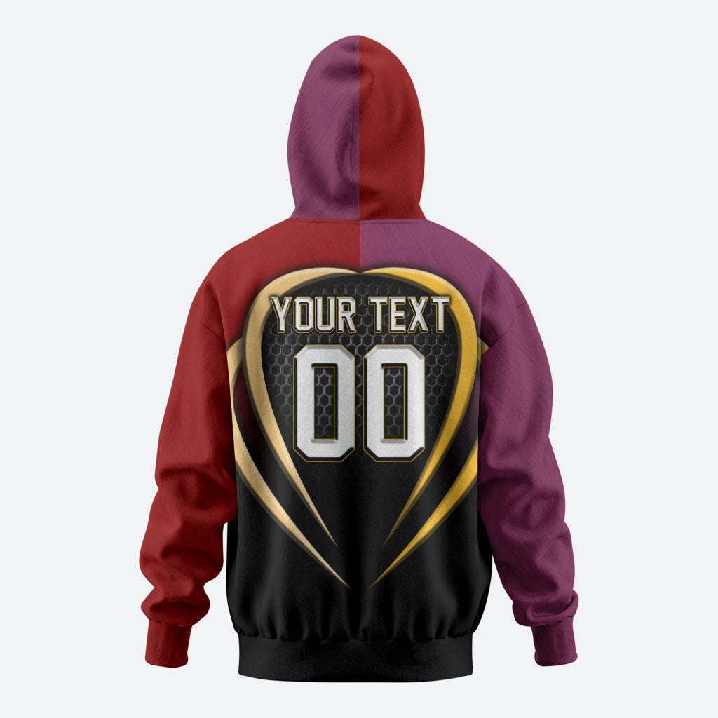 Personalized Brisbane Broncos vs Dolphins Fusion Hoodie Hybrid Mascot Lightning Graphic With Hexagon Honeycomb