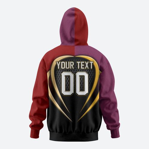 Personalized Brisbane Broncos vs Dolphins Fusion Hoodie Hybrid Mascot Lightning Graphic With Hexagon Honeycomb