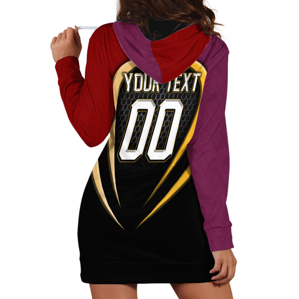 Personalized Brisbane Broncos vs Dolphins Fusion Hoodie Dress Hybrid Mascot Lightning Graphic With Hexagon Honeycomb