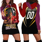 Personalized Brisbane Broncos vs Dolphins Fusion Hoodie Dress Hybrid Mascot Lightning Graphic With Hexagon Honeycomb