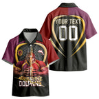 Personalized Brisbane Broncos vs Dolphins Fusion Kid Hawaiian Shirt Hybrid Mascot Lightning Graphic With Hexagon Honeycomb