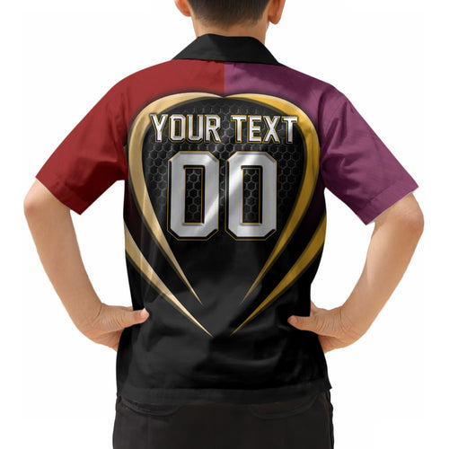 Personalized Brisbane Broncos vs Dolphins Fusion Kid Hawaiian Shirt Hybrid Mascot Lightning Graphic With Hexagon Honeycomb