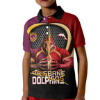 Personalized Brisbane Broncos vs Dolphins Fusion Kid Polo Shirt Hybrid Mascot Lightning Graphic With Hexagon Honeycomb