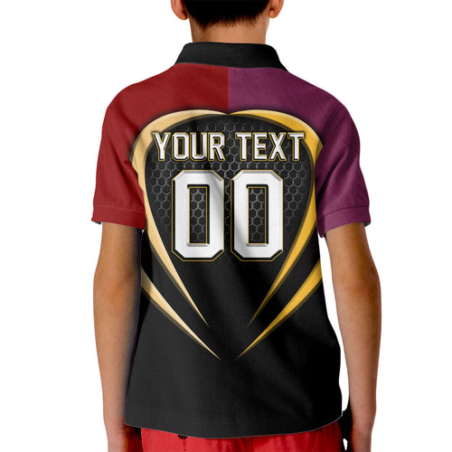 Personalized Brisbane Broncos vs Dolphins Fusion Kid Polo Shirt Hybrid Mascot Lightning Graphic With Hexagon Honeycomb