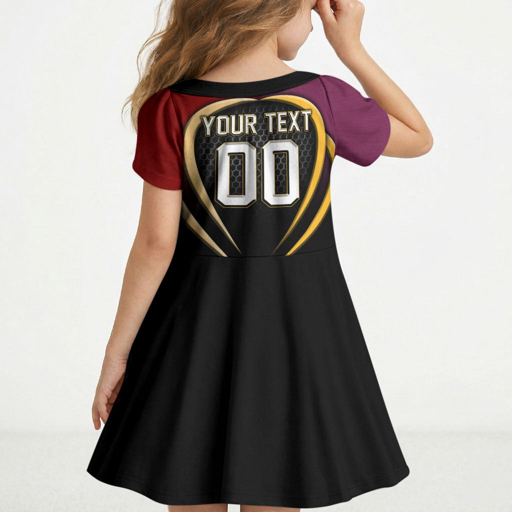 Personalized Brisbane Broncos vs Dolphins Fusion Kid Short Sleeve Dress Hybrid Mascot Lightning Graphic With Hexagon Honeycomb