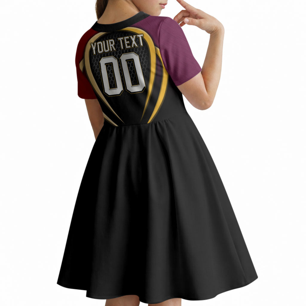 Personalized Brisbane Broncos vs Dolphins Fusion Kid Short Sleeve Dress Hybrid Mascot Lightning Graphic With Hexagon Honeycomb