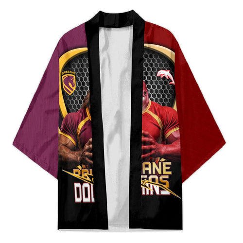 Personalized Brisbane Broncos vs Dolphins Fusion Kimono Hybrid Mascot Lightning Graphic With Hexagon Honeycomb