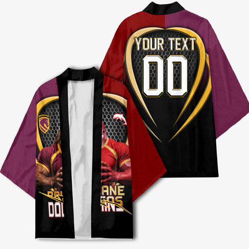 Personalized Brisbane Broncos vs Dolphins Fusion Kimono Hybrid Mascot Lightning Graphic With Hexagon Honeycomb