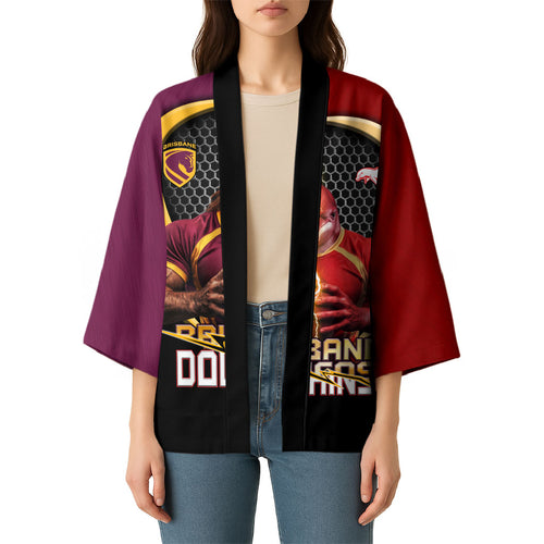 Personalized Brisbane Broncos vs Dolphins Fusion Kimono Hybrid Mascot Lightning Graphic With Hexagon Honeycomb