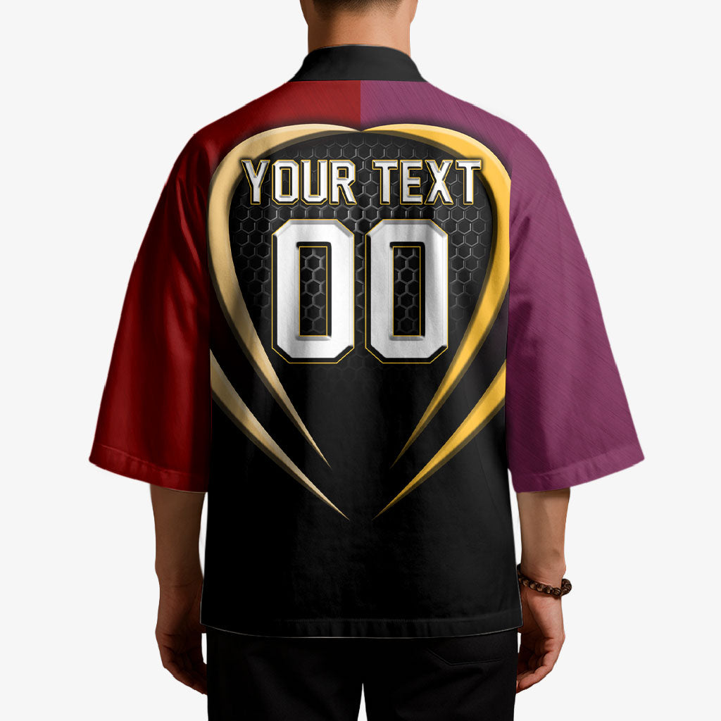 Personalized Brisbane Broncos vs Dolphins Fusion Kimono Hybrid Mascot Lightning Graphic With Hexagon Honeycomb