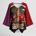 Personalized Brisbane Broncos vs Dolphins Fusion Kimono Sleeve Blouse Hybrid Mascot Lightning Graphic With Hexagon Honeycomb