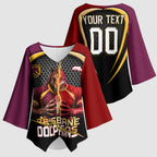Personalized Brisbane Broncos vs Dolphins Fusion Kimono Sleeve Blouse Hybrid Mascot Lightning Graphic With Hexagon Honeycomb