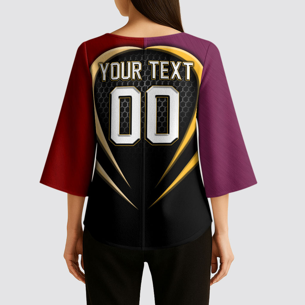 Personalized Brisbane Broncos vs Dolphins Fusion Kimono Sleeve Blouse Hybrid Mascot Lightning Graphic With Hexagon Honeycomb