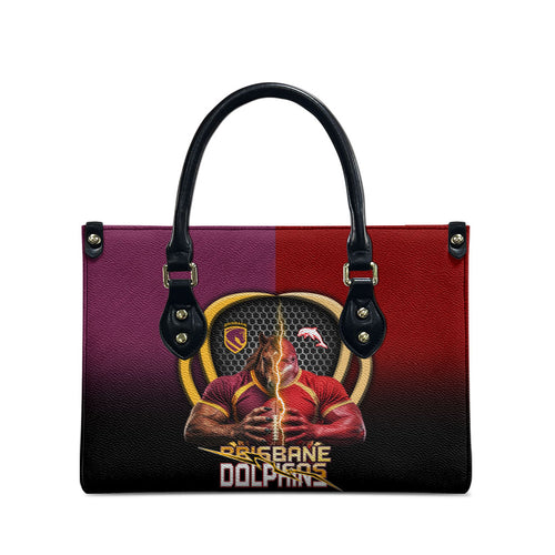 Brisbane Broncos vs Dolphins Fusion Leather Bag Hybrid Mascot Lightning Graphic With Hexagon Honeycomb
