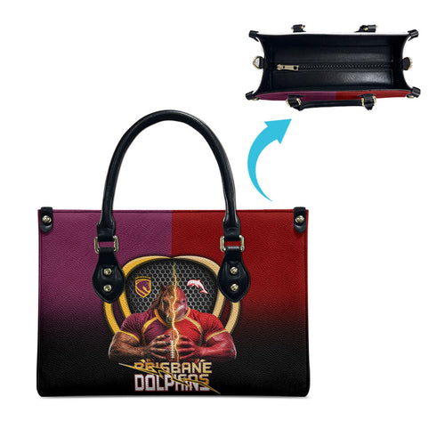 Brisbane Broncos vs Dolphins Fusion Leather Bag Hybrid Mascot Lightning Graphic With Hexagon Honeycomb