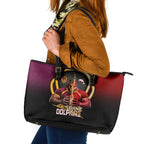 Brisbane Broncos vs Dolphins Fusion Leather Tote Bag Hybrid Mascot Lightning Graphic With Hexagon Honeycomb