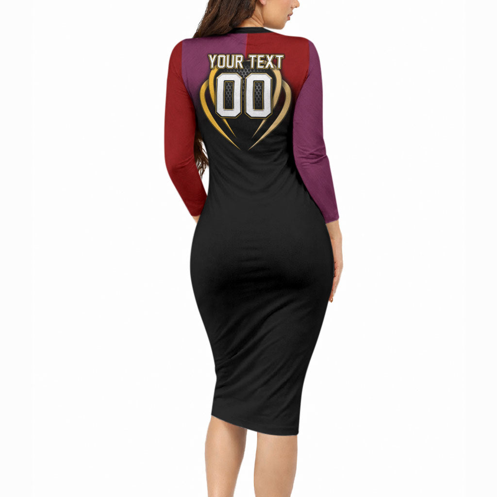 Personalized Brisbane Broncos vs Dolphins Fusion Long Sleeve Bodycon Dress Hybrid Mascot Lightning Graphic With Hexagon Honeycomb