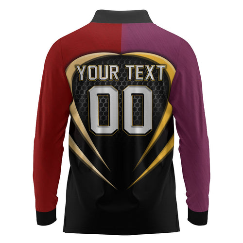 Personalized Brisbane Broncos vs Dolphins Fusion Long Sleeve Polo Shirt Hybrid Mascot Lightning Graphic With Hexagon Honeycomb