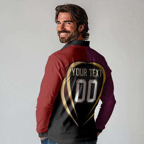 Personalized Brisbane Broncos vs Dolphins Fusion Long Sleeve Polo Shirt Hybrid Mascot Lightning Graphic With Hexagon Honeycomb