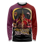Personalized Brisbane Broncos vs Dolphins Fusion Long Sleeve Shirt Hybrid Mascot Lightning Graphic With Hexagon Honeycomb