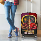 Brisbane Broncos vs Dolphins Fusion Luggage Cover Hybrid Mascot Lightning Graphic With Hexagon Honeycomb