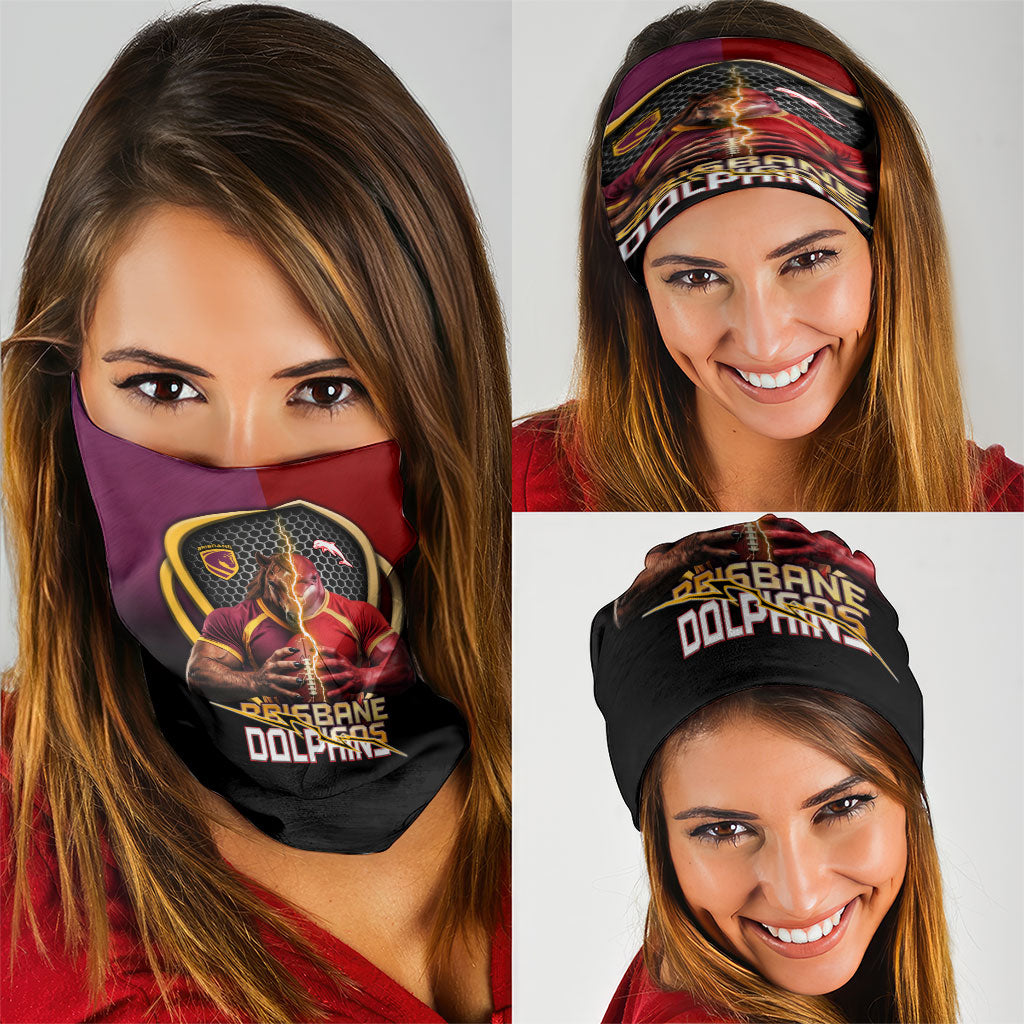 Brisbane Broncos vs Dolphins Fusion Neck Gaiter Hybrid Mascot Lightning Graphic With Hexagon Honeycomb