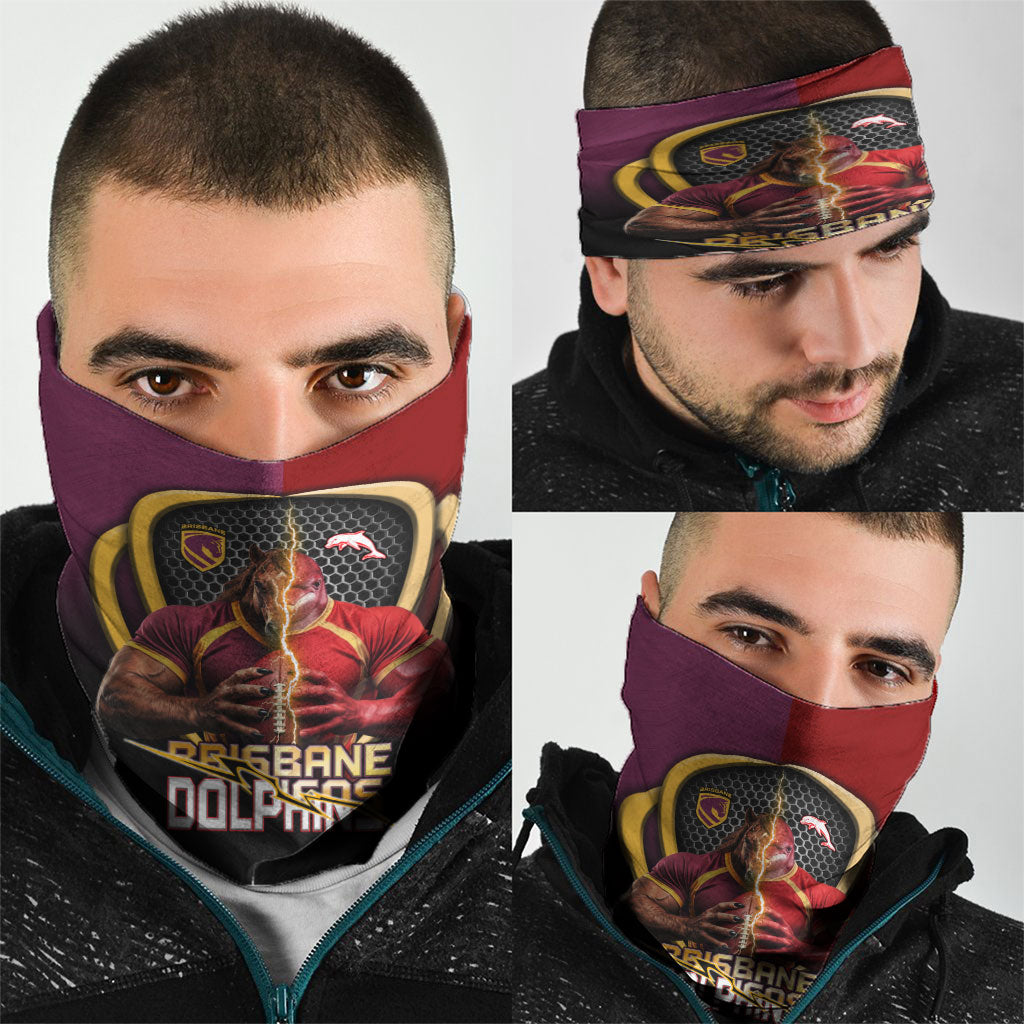 Brisbane Broncos vs Dolphins Fusion Neck Gaiter Hybrid Mascot Lightning Graphic With Hexagon Honeycomb