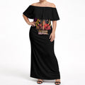 Personalized Brisbane Broncos vs Dolphins Fusion Off Shoulder Maxi Dress Hybrid Mascot Lightning Graphic With Hexagon Honeycomb