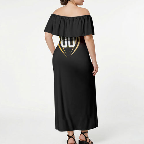 Personalized Brisbane Broncos vs Dolphins Fusion Off Shoulder Maxi Dress Hybrid Mascot Lightning Graphic With Hexagon Honeycomb