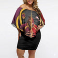 Personalized Brisbane Broncos vs Dolphins Fusion Off Shoulder Short Dress Hybrid Mascot Lightning Graphic With Hexagon Honeycomb