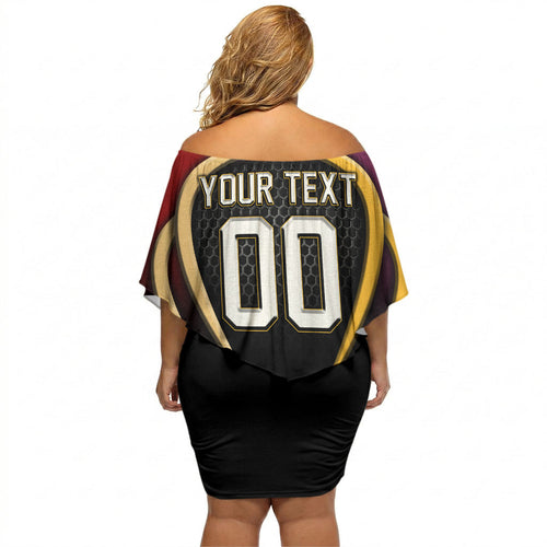 Personalized Brisbane Broncos vs Dolphins Fusion Off Shoulder Short Dress Hybrid Mascot Lightning Graphic With Hexagon Honeycomb