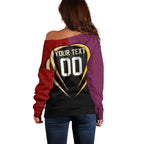 Personalized Brisbane Broncos vs Dolphins Fusion Off Shoulder Sweater Hybrid Mascot Lightning Graphic With Hexagon Honeycomb