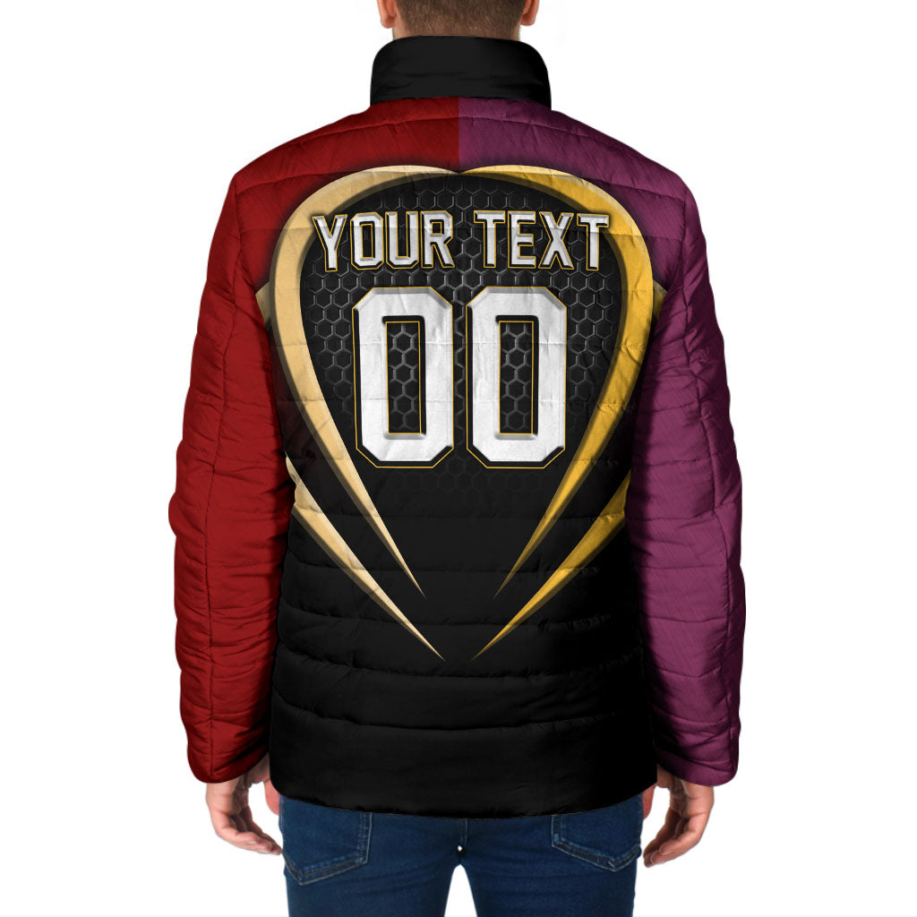 Personalized Brisbane Broncos vs Dolphins Fusion Padded Jacket Hybrid Mascot Lightning Graphic With Hexagon Honeycomb
