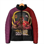 Personalized Brisbane Broncos vs Dolphins Fusion Padded Jacket Hybrid Mascot Lightning Graphic With Hexagon Honeycomb