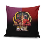 Brisbane Broncos vs Dolphins Fusion Pillow Cover Hybrid Mascot Lightning Graphic With Hexagon Honeycomb