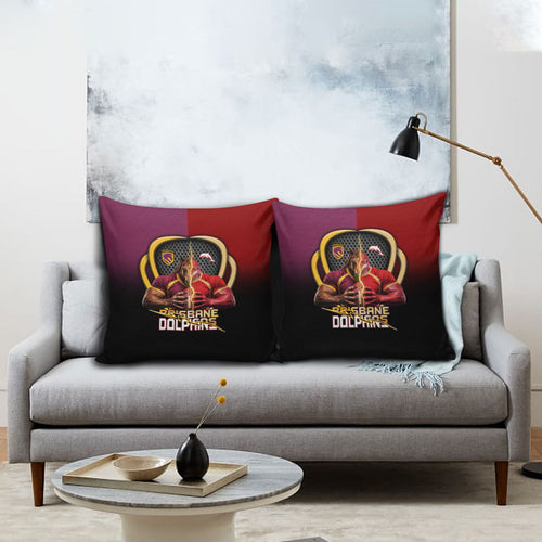 Brisbane Broncos vs Dolphins Fusion Pillow Cover Hybrid Mascot Lightning Graphic With Hexagon Honeycomb