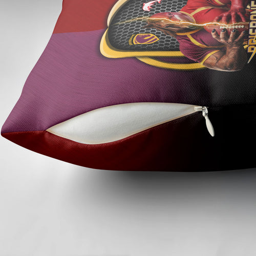Brisbane Broncos vs Dolphins Fusion Pillow Cover Hybrid Mascot Lightning Graphic With Hexagon Honeycomb