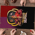 Brisbane Broncos vs Dolphins Fusion Puzzle Hybrid Mascot Lightning Graphic With Hexagon Honeycomb