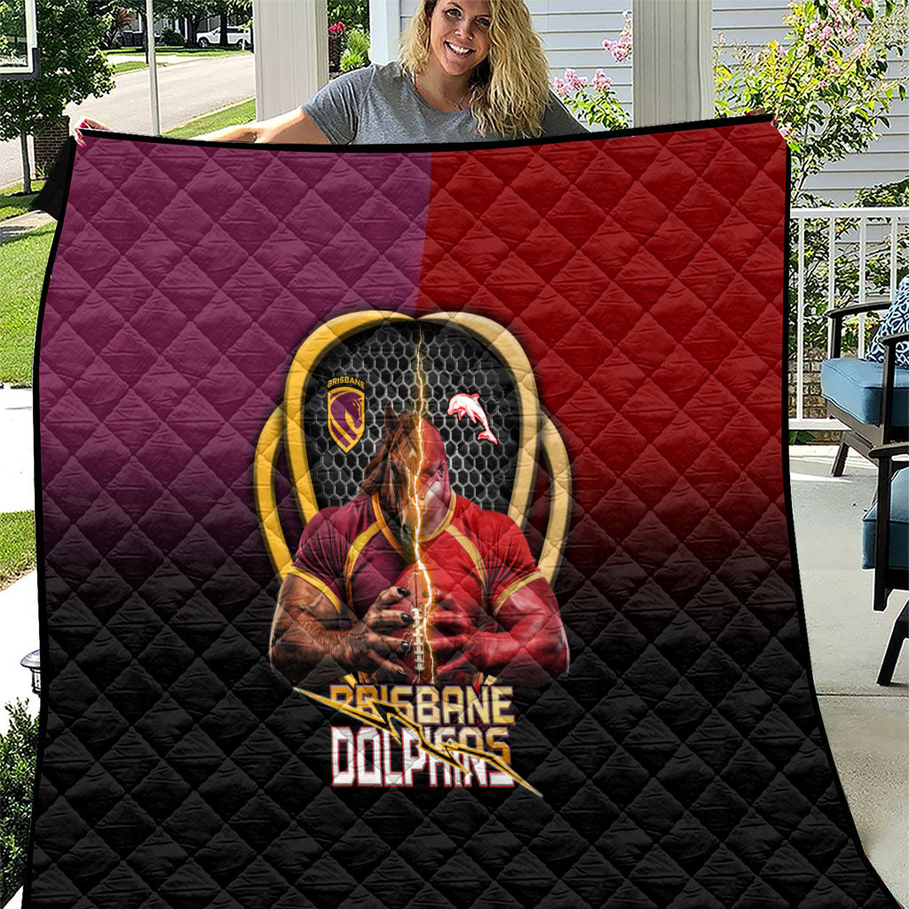 Brisbane Broncos vs Dolphins Fusion Quilt Hybrid Mascot Lightning Graphic With Hexagon Honeycomb
