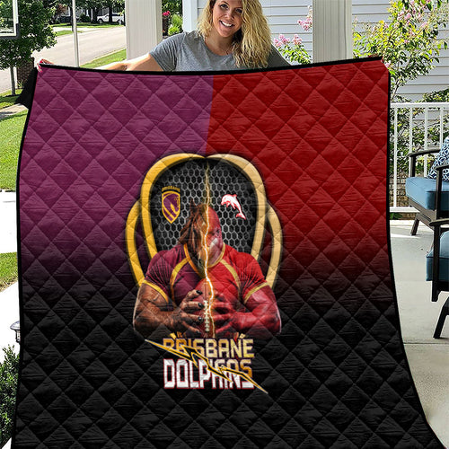 Brisbane Broncos vs Dolphins Fusion Quilt Hybrid Mascot Lightning Graphic With Hexagon Honeycomb