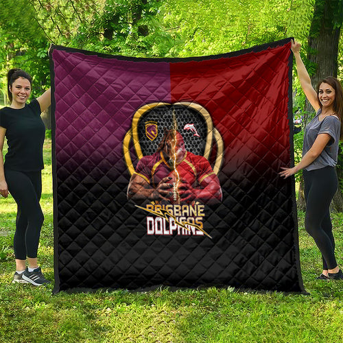 Brisbane Broncos vs Dolphins Fusion Quilt Hybrid Mascot Lightning Graphic With Hexagon Honeycomb