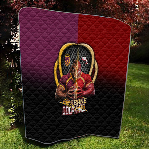 Brisbane Broncos vs Dolphins Fusion Quilt Hybrid Mascot Lightning Graphic With Hexagon Honeycomb