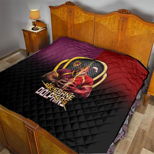 Brisbane Broncos vs Dolphins Fusion Quilt Hybrid Mascot Lightning Graphic With Hexagon Honeycomb