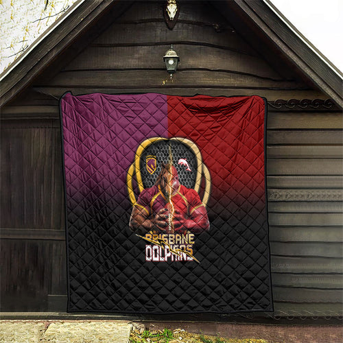 Brisbane Broncos vs Dolphins Fusion Quilt Hybrid Mascot Lightning Graphic With Hexagon Honeycomb